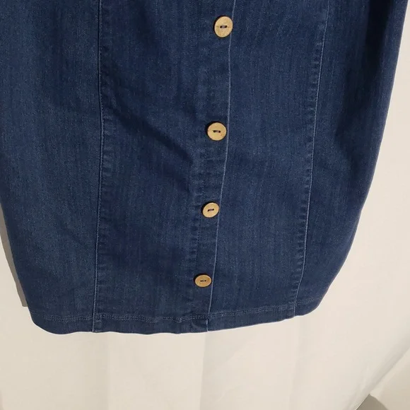 Denim Sleeveless Strappy Mini Dress Button Down Details Bodycon Juniors Large - Picture 3 of 8
